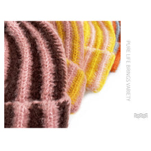 Load image into Gallery viewer, Autumn and Winter New Korean Feather Yarn Striped Wool Beanie Cap Women Showing Face Small Cold Knitted Cold Hat Men