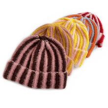 Load image into Gallery viewer, Autumn and Winter New Korean Feather Yarn Striped Wool Beanie Cap Women Showing Face Small Cold Knitted Cold Hat Men