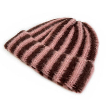 Load image into Gallery viewer, Autumn and Winter New Korean Feather Yarn Striped Wool Beanie Cap Women Showing Face Small Cold Knitted Cold Hat Men