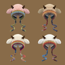 Load image into Gallery viewer, Cute Thick Plush Knitted Hat Girls Winter Warm Ear Protection Beanies Hat Women Comfortable Horn Pullover Hats