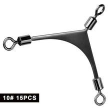 Load image into Gallery viewer, 15PCS American Shoulder Swivel 360° Rotating Connector to Prevent Leader Line Tangling Professional 3-Way Swivel Fishing Rig Accessory