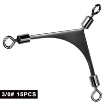Load image into Gallery viewer, 15PCS American Shoulder Swivel 360° Rotating Connector to Prevent Leader Line Tangling Professional 3-Way Swivel Fishing Rig Accessory