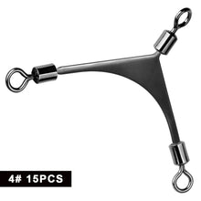 Load image into Gallery viewer, 15PCS American Shoulder Swivel 360° Rotating Connector to Prevent Leader Line Tangling Professional 3-Way Swivel Fishing Rig Accessory