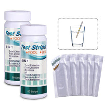 Load image into Gallery viewer, 6 in 1 Pool Water Test Strips Anti-VC Interference for Total Chlorine Free Chlorine pH Alkalinity Hardness & Cyanuric Acid Suitable for Swimming Pool, Spa, Aquarium & Drinking Water