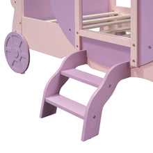 Load image into Gallery viewer, Twin size Princess Carriage Bed with Crown,Wood Platform Car Bed with Stair,Purple+Pink