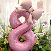 Load image into Gallery viewer, 40 Inch Pink Bow Number Foil Balloon Birthday Decor for Baby Girl‘s Party Supplies Photo Backdrop