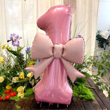 Load image into Gallery viewer, 40 Inch Pink Bow Number Foil Balloon Birthday Decor for Baby Girl‘s Party Supplies Photo Backdrop