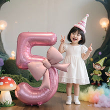 Load image into Gallery viewer, 40 Inch Pink Bow Number Foil Balloon Birthday Decor for Baby Girl‘s Party Supplies Photo Backdrop