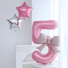 Load image into Gallery viewer, 40 Inch Pink Bow Number Foil Balloon Birthday Decor for Baby Girl‘s Party Supplies Photo Backdrop