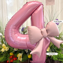 Load image into Gallery viewer, 40 Inch Pink Bow Number Foil Balloon Birthday Decor for Baby Girl‘s Party Supplies Photo Backdrop
