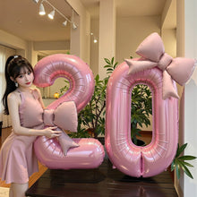 Load image into Gallery viewer, 40 Inch Pink Bow Number Foil Balloon Birthday Decor for Baby Girl‘s Party Supplies Photo Backdrop