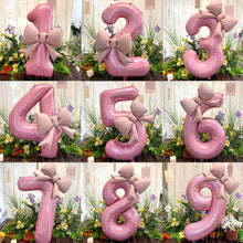 Load image into Gallery viewer, 40 Inch Pink Bow Number Foil Balloon Birthday Decor for Baby Girl‘s Party Supplies Photo Backdrop
