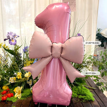 Load image into Gallery viewer, 40 Inch Pink Bow Number Foil Balloon Birthday Decor for Baby Girl‘s Party Supplies Photo Backdrop