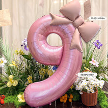 Load image into Gallery viewer, 40 Inch Pink Bow Number Foil Balloon Birthday Decor for Baby Girl‘s Party Supplies Photo Backdrop