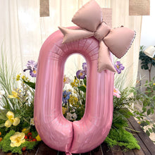 Load image into Gallery viewer, 40 Inch Pink Bow Number Foil Balloon Birthday Decor for Baby Girl‘s Party Supplies Photo Backdrop
