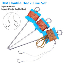 Load image into Gallery viewer, Stainless Steel Ground Spike Turtle Hook 10M Barbed Double Hook Line Rig with Braided Line Buffer Elastic Band Accessories