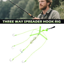 Load image into Gallery viewer, 1PC Triple Branch Flat Hook Rig Iseni Barbed Fishing Hooks with Spring for Bighead and Silver Carp Fishing Supplies