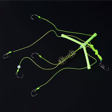Load image into Gallery viewer, 1PC Triple Branch Flat Hook Rig Iseni Barbed Fishing Hooks with Spring for Bighead and Silver Carp Fishing Supplies
