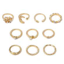 Load image into Gallery viewer, 10Pcs Punk Bohemian Metal Ring Set Vintage Geometric Moon Star Snake Open Ring Fashion Jewelry Accessories Gift For Women