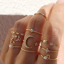 Load image into Gallery viewer, 10Pcs Punk Bohemian Metal Ring Set Vintage Geometric Moon Star Snake Open Ring Fashion Jewelry Accessories Gift For Women
