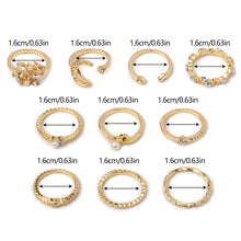 Load image into Gallery viewer, 10Pcs Punk Bohemian Metal Ring Set Vintage Geometric Moon Star Snake Open Ring Fashion Jewelry Accessories Gift For Women