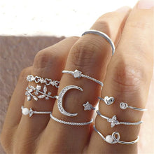 Load image into Gallery viewer, 10Pcs Punk Bohemian Metal Ring Set Vintage Geometric Moon Star Snake Open Ring Fashion Jewelry Accessories Gift For Women