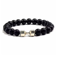 Load image into Gallery viewer, Vintage Natural Volcanic Stone Bead Bracelet Alloy Dumbbell Barbell Pendant Matte Fitness Fashion Jewelry Gift For Men Women