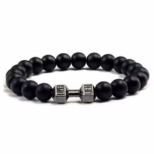 Load image into Gallery viewer, Vintage Natural Volcanic Stone Bead Bracelet Alloy Dumbbell Barbell Pendant Matte Fitness Fashion Jewelry Gift For Men Women