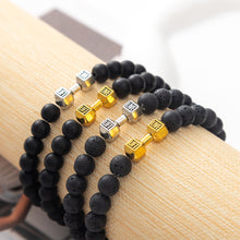 Load image into Gallery viewer, Vintage Natural Volcanic Stone Bead Bracelet Alloy Dumbbell Barbell Pendant Matte Fitness Fashion Jewelry Gift For Men Women