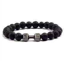Load image into Gallery viewer, Vintage Natural Volcanic Stone Bead Bracelet Alloy Dumbbell Barbell Pendant Matte Fitness Fashion Jewelry Gift For Men Women