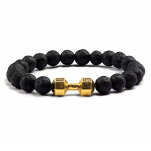 Load image into Gallery viewer, Vintage Natural Volcanic Stone Bead Bracelet Alloy Dumbbell Barbell Pendant Matte Fitness Fashion Jewelry Gift For Men Women