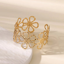 Load image into Gallery viewer, Gold Hollow Flower Open Cuff Bangle Dainty Stainless Steel Flora Bracelet Fashion Punk Jewelry Accessories For Women Gift