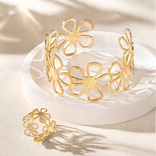 Load image into Gallery viewer, Gold Hollow Flower Open Cuff Bangle Dainty Stainless Steel Flora Bracelet Fashion Punk Jewelry Accessories For Women Gift