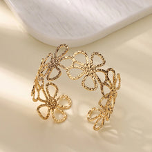 Load image into Gallery viewer, Gold Hollow Flower Open Cuff Bangle Dainty Stainless Steel Flora Bracelet Fashion Punk Jewelry Accessories For Women Gift