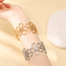 Load image into Gallery viewer, Gold Hollow Flower Open Cuff Bangle Dainty Stainless Steel Flora Bracelet Fashion Punk Jewelry Accessories For Women Gift