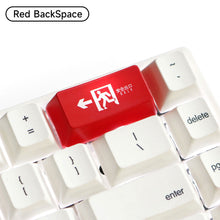 Load image into Gallery viewer, ABS Oem Height Enter Backspace Keycaps Red Black Safety Exit Sign Replacement Mechanical Keyboard Key Caps