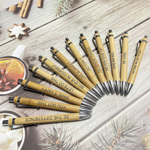 Load image into Gallery viewer, 12Pcs Bamboo Ballpoint Pen Inspirational Quotes Wooden Pen School Office Supplies Stationery