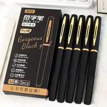 Load image into Gallery viewer, 5Pcs Black Golden Large Capacity Gel Pen 0.5mm 0.7mm 1.0mm Black Ink Signature Pen For School Office Business Stationery Supplies