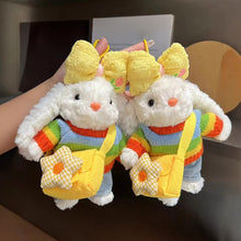 Load image into Gallery viewer, Cute Long Ear Rabbit Plush Keychain Rainbow Sweater Doll Bag Car Hanging Pendant Decoration