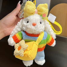 Load image into Gallery viewer, Cute Long Ear Rabbit Plush Keychain Rainbow Sweater Doll Bag Car Hanging Pendant Decoration