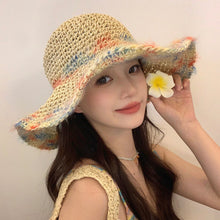 Load image into Gallery viewer, Women Summer Colorful Woven Straw Hat Hollow Out Large Brim UV Protection Sun Hat For Seaside Vacation