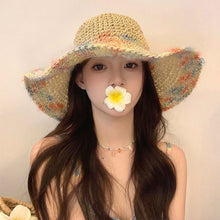 Load image into Gallery viewer, Women Summer Colorful Woven Straw Hat Hollow Out Large Brim UV Protection Sun Hat For Seaside Vacation