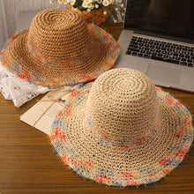 Load image into Gallery viewer, Women Summer Colorful Woven Straw Hat Hollow Out Large Brim UV Protection Sun Hat For Seaside Vacation