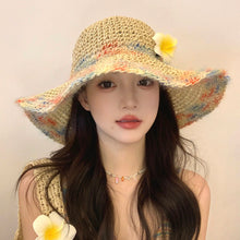 Load image into Gallery viewer, Women Summer Colorful Woven Straw Hat Hollow Out Large Brim UV Protection Sun Hat For Seaside Vacation