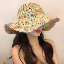 Load image into Gallery viewer, Women Summer Colorful Woven Straw Hat Hollow Out Large Brim UV Protection Sun Hat For Seaside Vacation