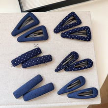Load image into Gallery viewer, 2Pcs Vintage Dark Blue Polka Dot Fabric Hair Clip Hairpins Handmade Bangs Side Hair Accessories For Women Girls