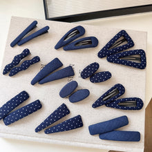 Load image into Gallery viewer, 2Pcs Vintage Dark Blue Polka Dot Fabric Hair Clip Hairpins Handmade Bangs Side Hair Accessories For Women Girls