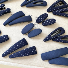 Load image into Gallery viewer, 2Pcs Vintage Dark Blue Polka Dot Fabric Hair Clip Hairpins Handmade Bangs Side Hair Accessories For Women Girls