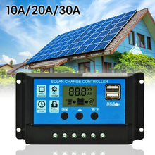 Load image into Gallery viewer, 10A/20A/30A 12V 24V Solar Charge Controller Lithium Battery LCD Display PWM Dual USB Solar Panel Charger