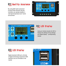 Load image into Gallery viewer, 10A/20A/30A 12V 24V Solar Charge Controller Lithium Battery LCD Display PWM Dual USB Solar Panel Charger